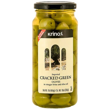 Krinos - Green Cracked Olives 454g