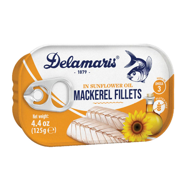 Delamaris - Mackerel Fillets in Sunflower Oil, 125g