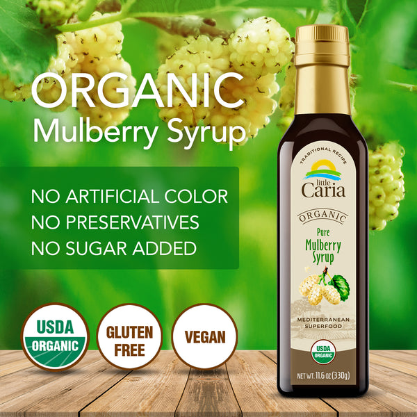 Little Caria Organic Mulberry Syrup | Extract - USDA Organic, Mediterranean Superfood, 11.6 oz